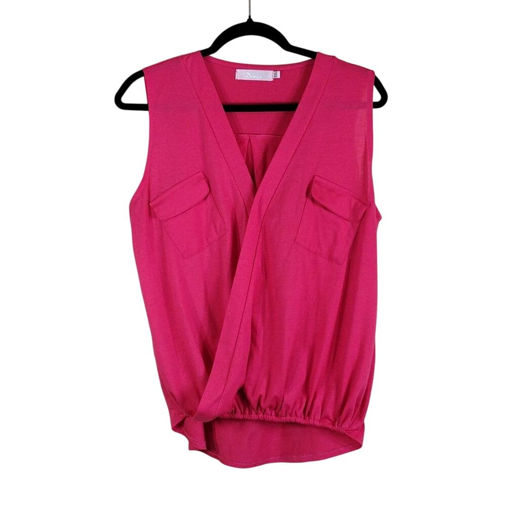 Nuoxi Plus Size Vibrant Hot Pink Sleeveless Bold Business Casual Wrap Tank Top